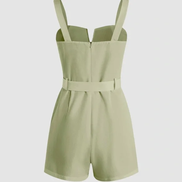 Solid V-Wire Playsuit With Belt - Picture 2 of 4